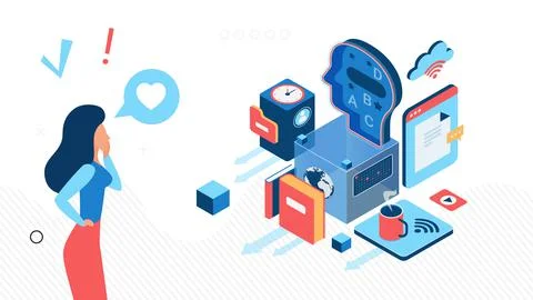 Remote home online education process environment 스톡 일러스트