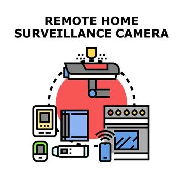 Remote home surveillance camera connecting smart devices Stock Illustration