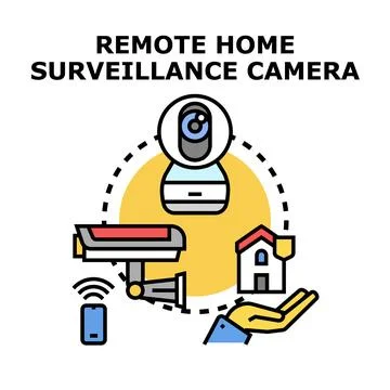 Remote home surveillance camera protecting security system Ilustración de archivo