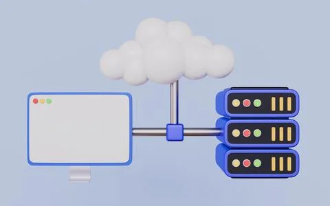 Remote hosting and modern web platforms, A cloud connected to multiple server Stock Illustration
