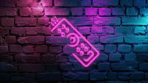 Remote Icon neon icon on brick wall background Stock Footage 276208845
