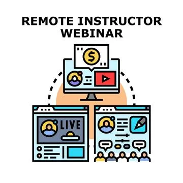 Remote instructor leading online webinar e learning event Stock Illustration