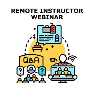 Remote instructor leading online webinar and q and a session Illustrazione stock