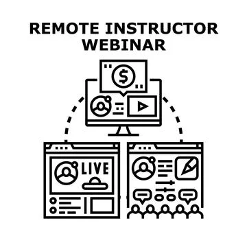 Remote instructor leading online webinar e learning event Ilustração Stock