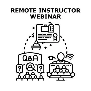 Remote instructor leading online webinar and q and a session Stockillustratie