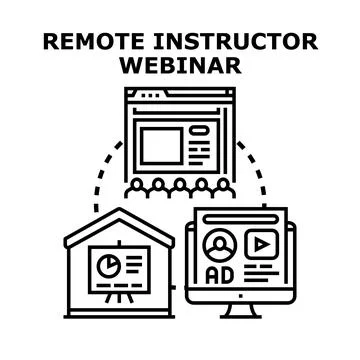 Remote instructor webinar online education e learning conference Illustrazione stock