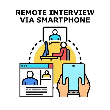 Remote interview via smartphone virtual meeting connection Stock Illustration