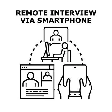 Remote interview via smartphone virtual meeting connection イラスト素材
