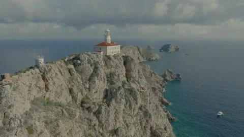 Remote island lighthouse aerial Stock Footage 238366247