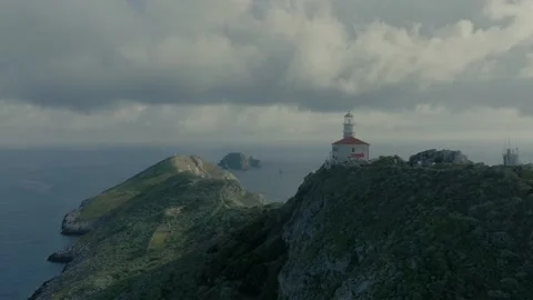 Remote island lighthouse aerial Stock Footage 238366358