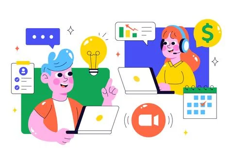 Remote Job Interview via Video Call Illustration Featuring HR and Candidate.. Stock Illustration