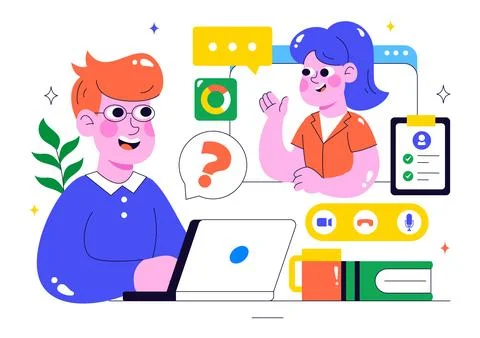 Remote Job Interview via Video Call Illustration Featuring HR and Candidate.. Stock Illustration
