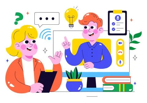 Remote Job Interview via Video Call Illustration Featuring HR and Candidate.. Stock Illustration