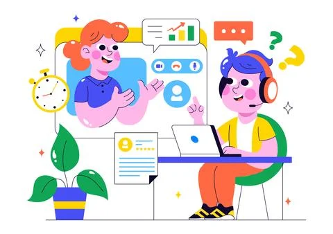 Remote Job Interview via Video Call Illustration Featuring HR and Candidate.. Stockillustratie