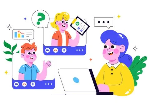 Remote Job Interview via Video Call Illustration Featuring HR and Candidate.. Stock Illustration