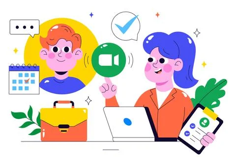 Remote Job Interview via Video Call Illustration Featuring HR and Candidate.. Stock Illustration