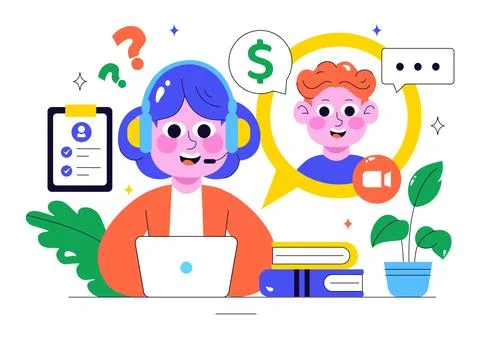 Remote Job Interview via Video Call Illustration Featuring HR and Candidate.. Illustrazione stock