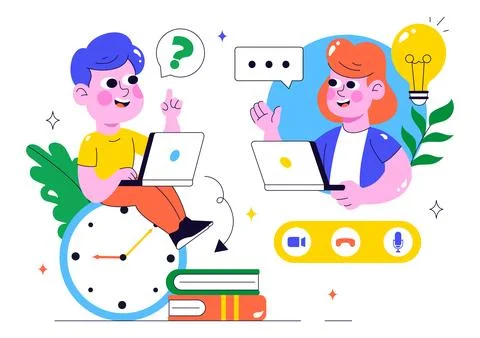 Remote Job Interview via Video Call Illustration Featuring HR and Candidate.. Illustrazione stock