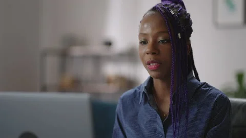 Remote job interview of young afro-american woman, lady is communicating by Stock-Footage 151222655