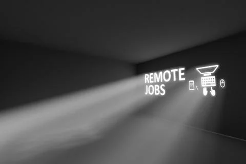 REMOTE JOBS rays volume light concept 3d illustration Stock Illustration