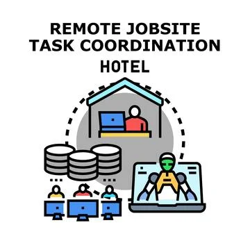 Remote jobsite task coordination organizing digital workforce Stock Illustration