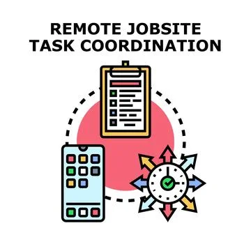 Remote jobsite task coordination planning effective business management Stock Illustration