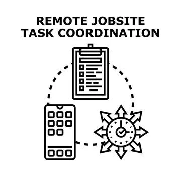 Remote jobsite task coordination planning effective business management Stock Illustration