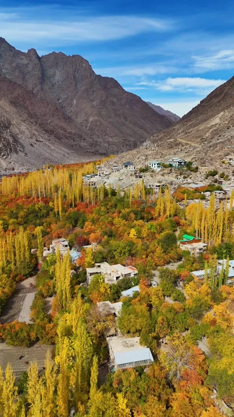 Remote Kargil village bathed in soft autumn light – drone shot. Stock Footage 310664955