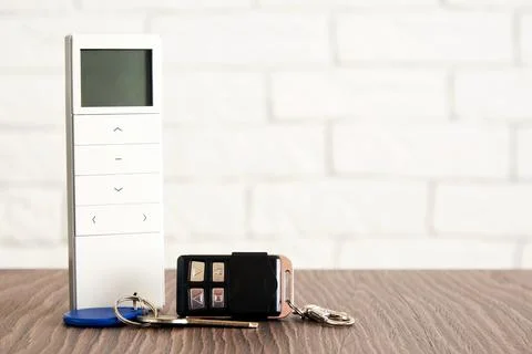 Remote key with buttons and wireless control with display for house access Stock Photos