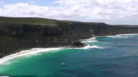 Remote landscape with cliffs and blue sea Stock Footage 973088