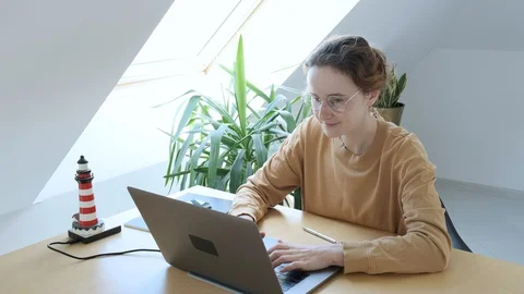 Remote laptop work. online communication, distant working, homeoffice freelance Stock Footage 129040402