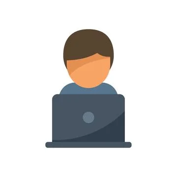 Remote laptop worker icon flat vector. Work time Stock Illustration