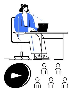 Remote Learning and Virtual Collaboration Setup with Online Education Elements Stock Illustration