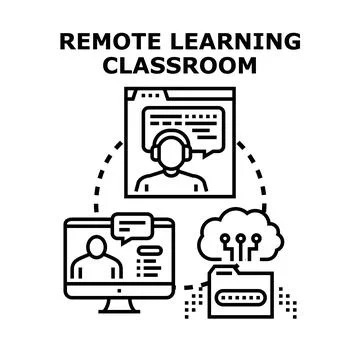 Remote learning classroom concept vector illustration Illustrazione stock