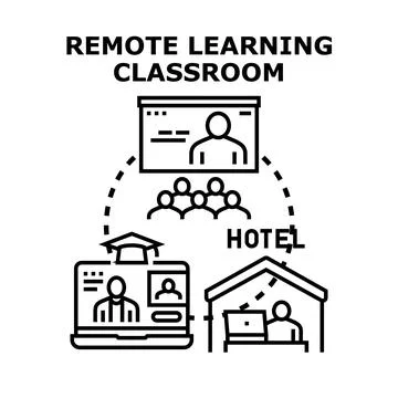 Remote learning classroom enabling hybrid education concepts Stock Illustration