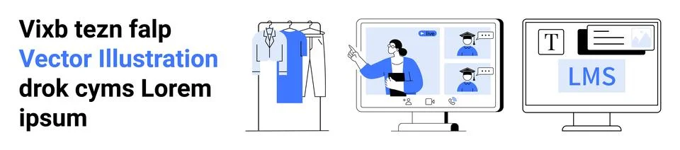 Remote Learning Concept with Online Collaboration and Digital Wardrobe 库存插图