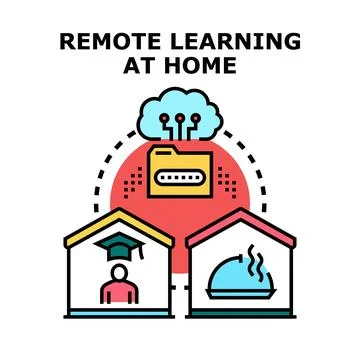 Remote learning at home student education online technology Illustrazione stock