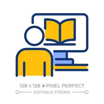 Remote learning pixel perfect line color icon Stock Illustration