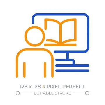 Remote learning pixel perfect two color line icon Stock Illustration