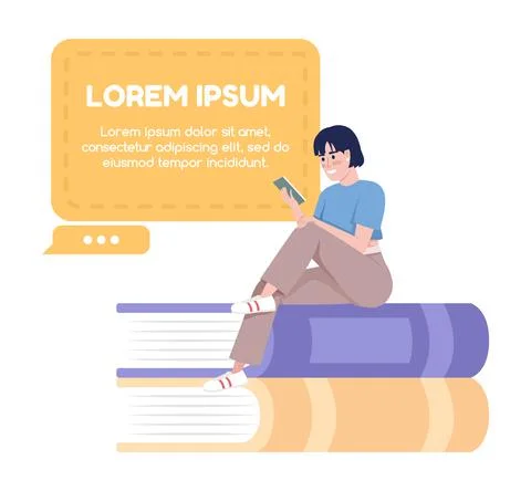 Remote learning quote textbox with flat character Stock Illustration