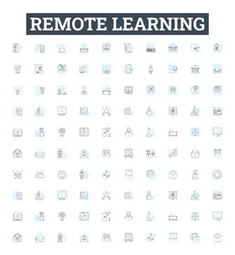 Remote learning vector line icons set. Remote, Learning, Online, Education Illustrazione stock