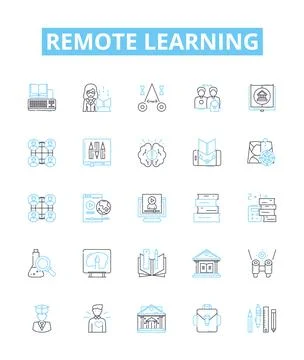 Remote learning vector line icons set. Remote, Learning, Online, Education Illustrazione stock