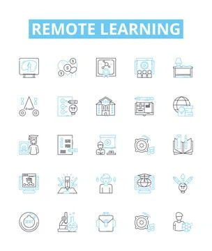 Remote learning vector line icons set. Remote, Learning, Online, Education Illustrazione stock