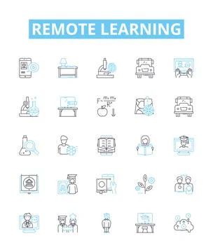 Remote learning vector line icons set. Remote, Learning, Online, Education Stock Illustration
