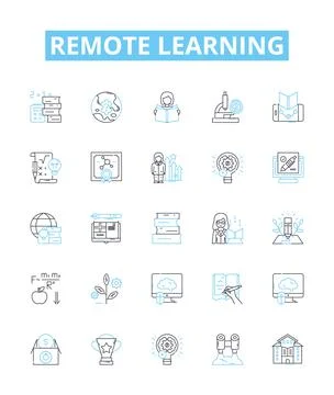 Remote learning vector line icons set. Remote, Learning, Online, Education Illustrazione stock