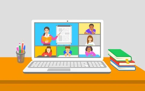 Remote learning virtual class kids teleconference Stock Illustration