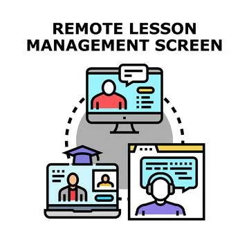Remote lesson management communicating virtual classroom students Stock Illustration