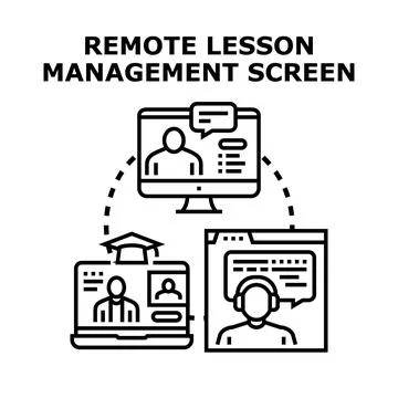 Remote lesson management communicating virtual classroom students Stock Illustration
