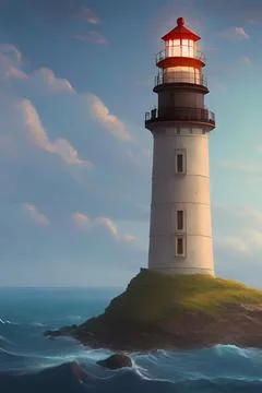 A remote lighthouse out in the sea 库存插图