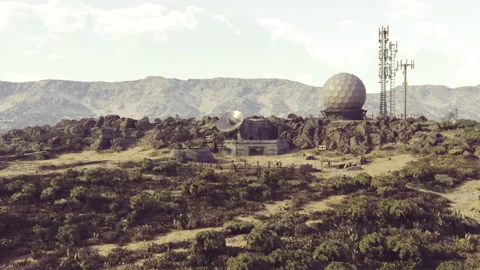 Remote mountain base surrounded by rocky terrain and lush greenery Stock Footage 341593144